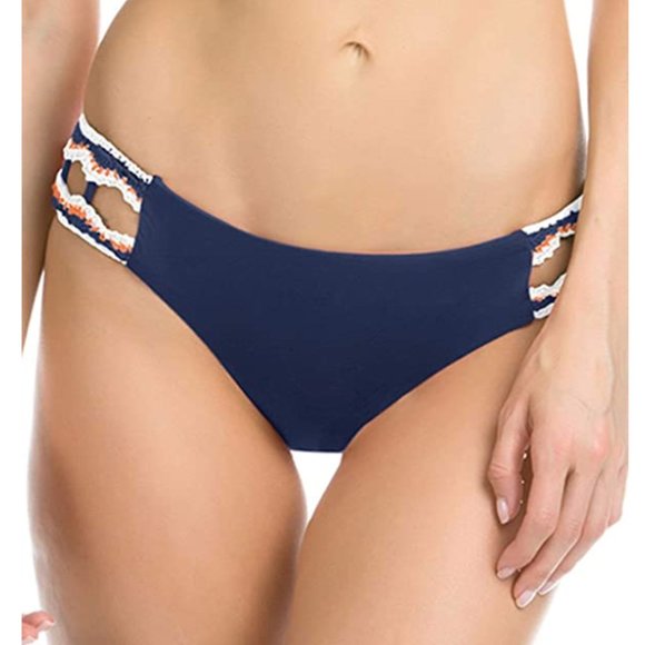 Becca by Rebecca Virtue Women's Crochet Cutout Tab Side Hipster Bikini Bottom, L - Picture 1 of 2